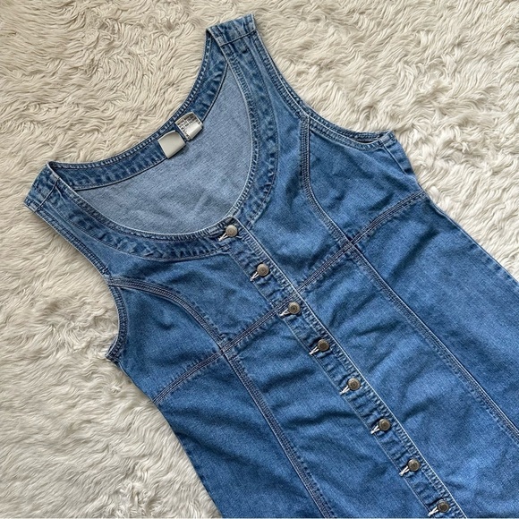Vintage Gap Dress Denim Button Front Sleeveless Mini 100% Cotton Blue Sz 10 - Picture 2 of 11